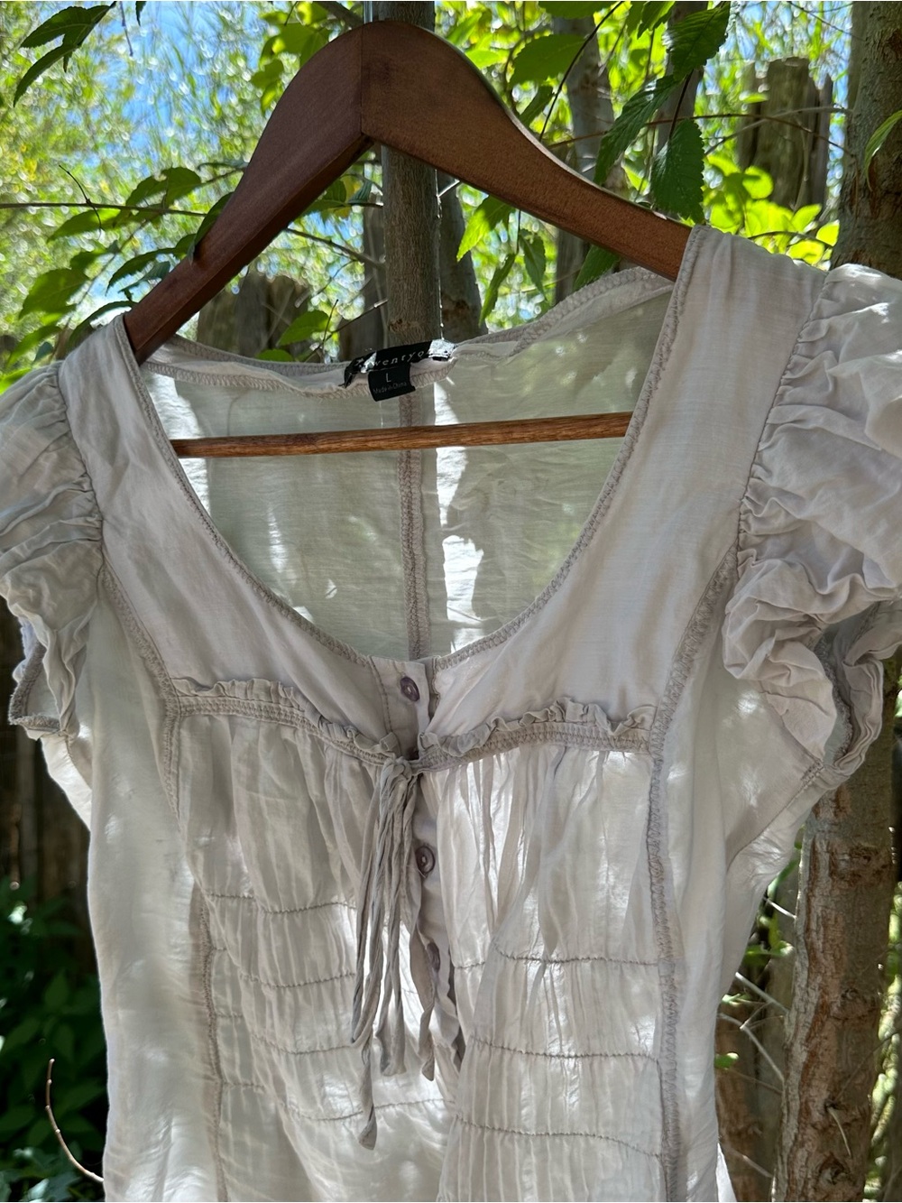 Light Ruffle Sleeve Cotton Peasant Top - Picture 5 of 7